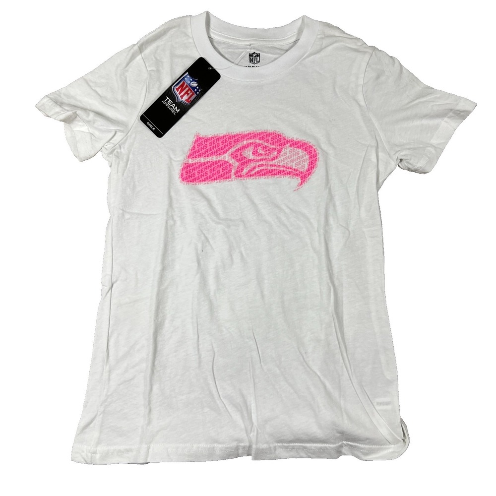 NFL Girls M 10-12 White Seattle Seahawks Football Crew Neck Short Sleeve Tee NWT
